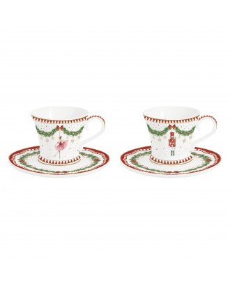 Set 2 cesti si farfurii pentru espresso, 80 ml, Magie Noel - SIMONA'S COOKSHOP